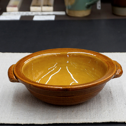 和食器 布志名焼 湯町窯 手付 浅鉢 15cm 花紋濃茶 黄釉 | うつわ