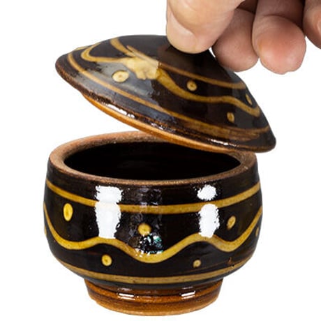 和食器 布志名焼 湯町窯 蓋物 8cm 黄釉 濃茶