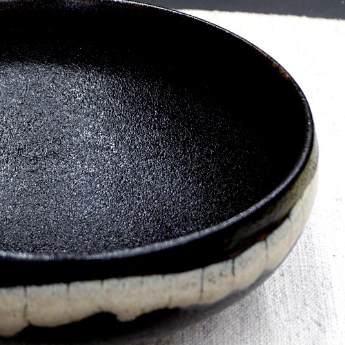 和食器 龍門司焼 大鉢 17cm 黒釉白流 | うつわの店 クラフトなかつか
