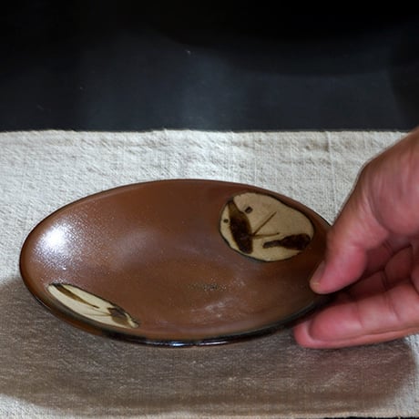 和食器 益子焼 中皿 15cm 柿釉 丸笹紋