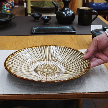 和食器 小鹿田焼 黒木昌伸窯 大皿 24cm 刷毛目 白