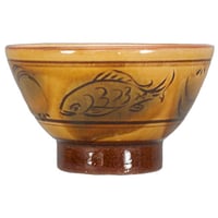 和食器 布志名焼 湯町窯 茶碗 大 12cm 魚紋 黄釉