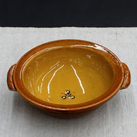 和食器 布志名焼 湯町窯 手付 浅鉢 15cm 花紋濃茶 黄釉