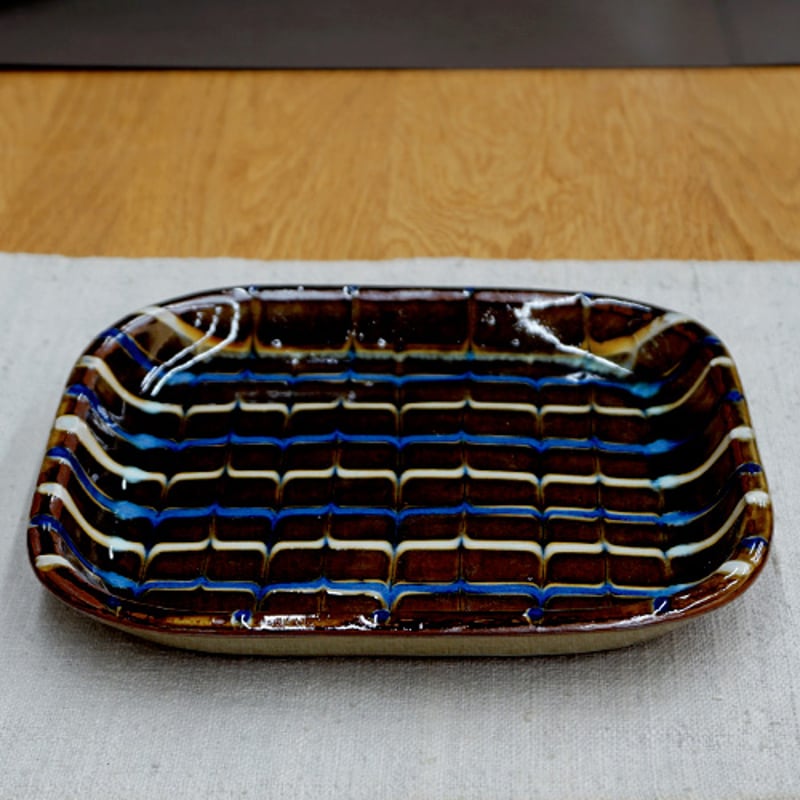 和食器 布志名焼 袖師窯 大角皿 18cm スリップ 飴 | うつわの店