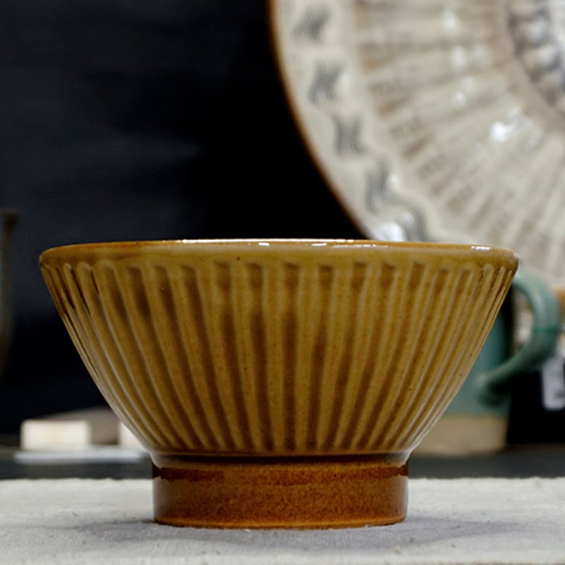 和食器 布志名焼 湯町窯 茶碗 大 12cm しのぎ 黄釉 | うつわの店