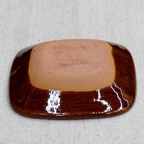 和食器 布志名焼 湯町窯 角 小皿 12cm 浪紋淡茶 黄釉