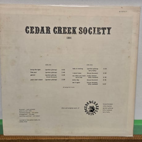 (LP )CEDAR CREEK SOCIETY Inc /CEDAR CREEK SOCIETY 71US ORIG 自主？マイナー？稀少RARE フォーク　状態良好盤