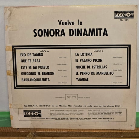 (LP)LA SONORA DINAMITA/VUELUE LA SONORA PIRAMITA 1966 🇲🇽MEXICO　ECO ORIG VINYL  海外人気盤　状態良好