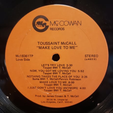 (LP)TOUSSAINT McCALL/ MAKE LOVE TO ME 1976US SUPER RARE SOUL ORIGINAL VINYL 状態良好