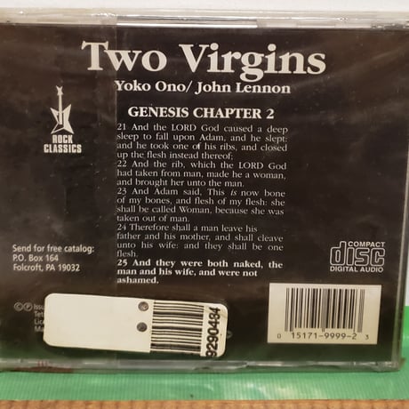 (CD ) YOKO ONO/JOHN LENNON TWO VIRGINS 91US 新品未開封シールド盤