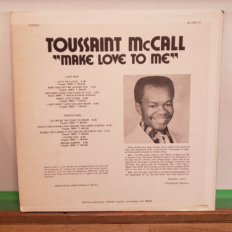 (LP)TOUSSAINT McCALL/ MAKE LOVE TO ME 1976US SUPER RARE SOUL ORIGINAL VINYL 状態良好