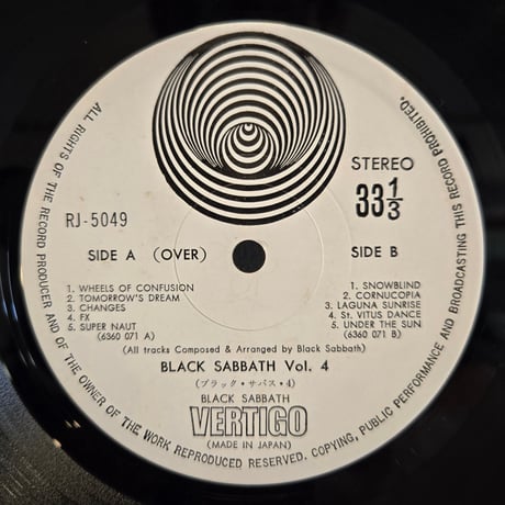 (LP )BLACK SABBATH/VOL.4 72年JAPAN 初回LP 状態良好