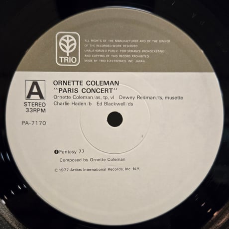 (2LP)ORNETTE COLEMAN /PARIS CONCERT 1977JAPAN TRIO RECORDS ORIGINAL 状態極めて良好