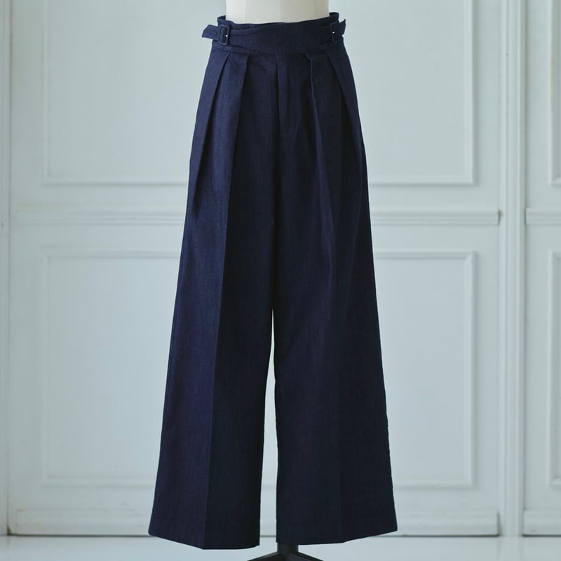 Wide tuck pants M size(indigo) | RIKO 