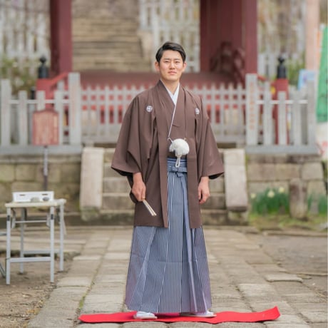 【色紋付・袴フルセット：単品レンタル】茶色or深緑の紋付袴（送料別）