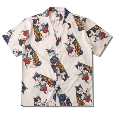 アロハシャツ 猫 総柄 襟付き シャツ 半袖 トップス 夏