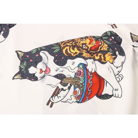 アロハシャツ 猫 総柄 襟付き シャツ 半袖 トップス 夏