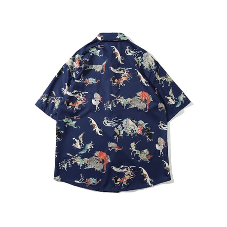 アロハシャツ 百鬼夜行 妖怪 鬼 餓鬼 半袖シャツ 柄シャツ 総柄シャツ 2色