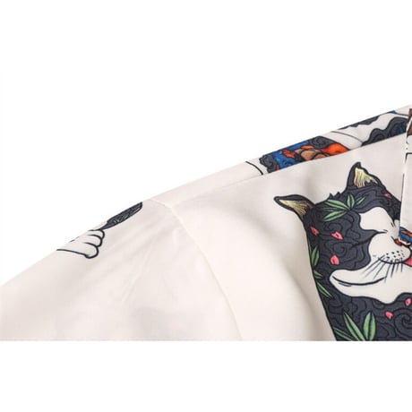 アロハシャツ 猫 総柄 襟付き シャツ 半袖 トップス 夏