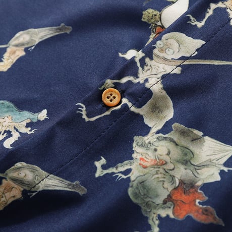 アロハシャツ 百鬼夜行 妖怪 鬼 餓鬼 半袖シャツ 柄シャツ 総柄シャツ 2色