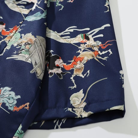 アロハシャツ 百鬼夜行 妖怪 鬼 餓鬼 半袖シャツ 柄シャツ 総柄シャツ 2色