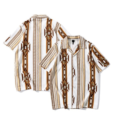 柄シャツ 半袖 アロハシャツ  ネイティブ オルテガ