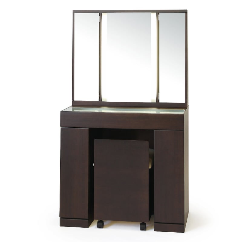 ラルゴ女優ミラー（ウェンジ）半三面鏡LEDドレッサー椅子付き