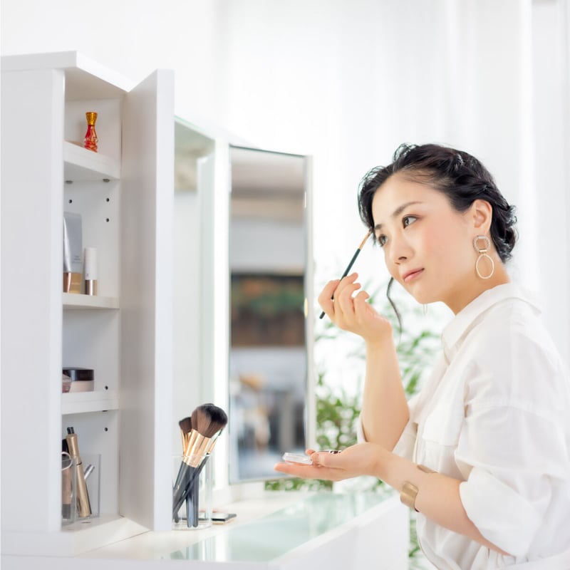 ラルゴ女優ミラー（ウォールナット）半三面鏡LEDドレッサー椅子付き