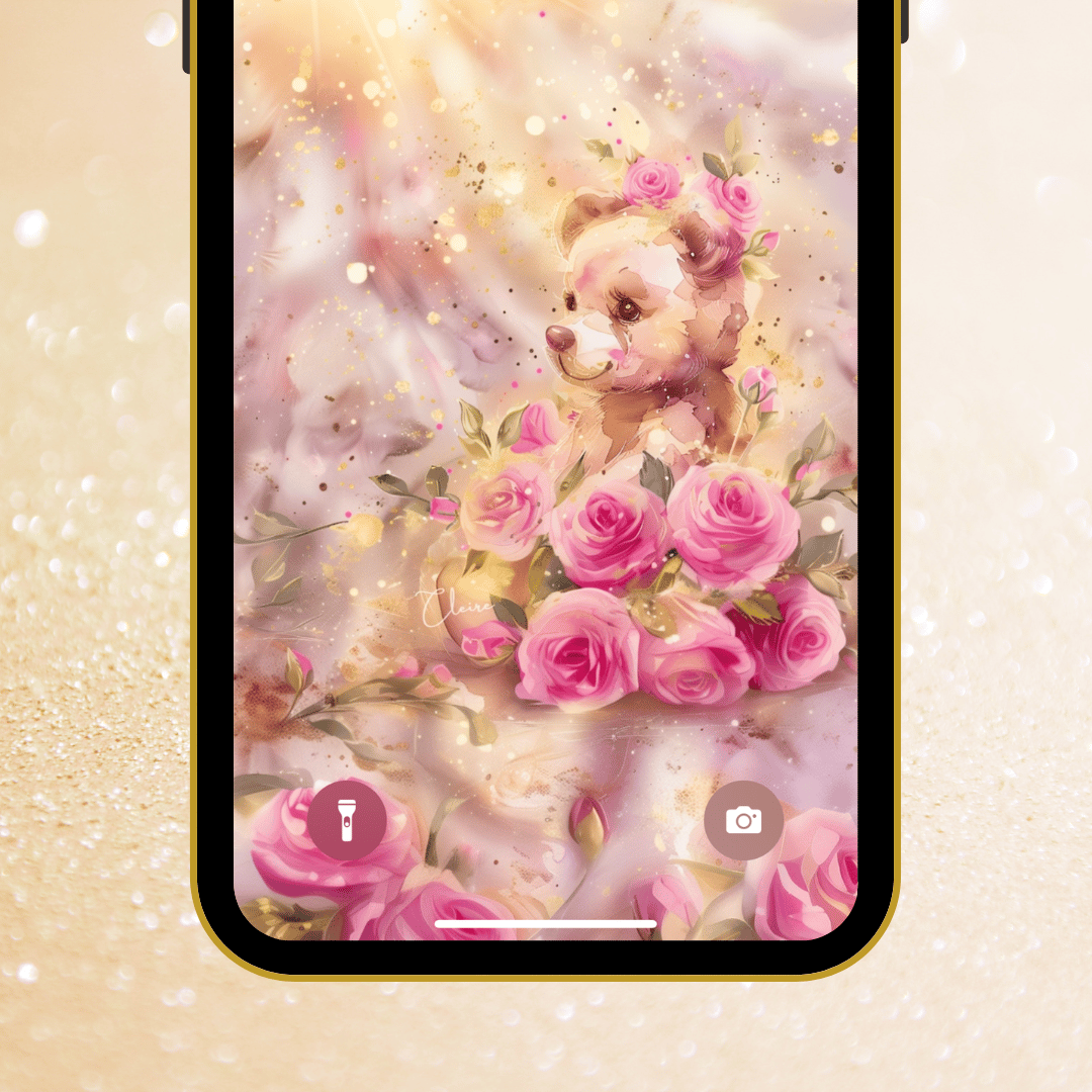 ベア＆ローズ┃開運お守り待ち受け画像【楽昇アート