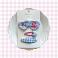 【ブルー×ピンク名入れ刺繍ヘアピン】(3個セット）