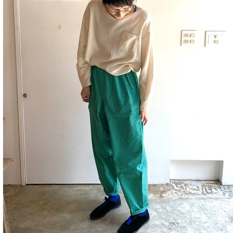 【筑後織】はこパン一重　チェック極小　緑×青