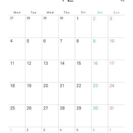 大きめのA3サイズ　書き込みやすいカレンダー［2023年12月］ 月曜始まり