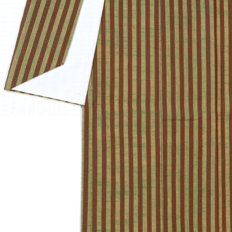 プレタ現品限り】会津木綿 きもの 棒縞（茶／オリーブ）レディース お