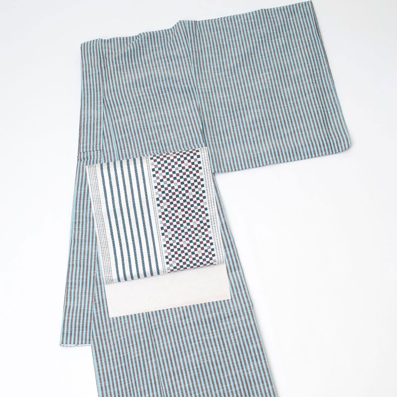 「縁」148ｃｍ～154ｃｍ ちりめん地 棒縞柄 小紋 正絹 Ｃ６３５ Skinny Stripe Shag Mats - Citron