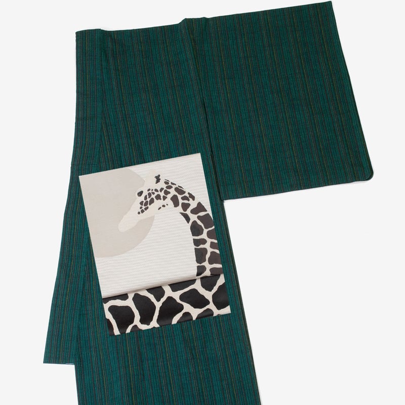 会津木綿 きもの 細縞 グリーン レディース お仕立て込み | Daizenya