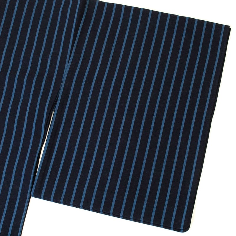 単衣◆美品◆会津木綿◆本藍染手織り木綿◆広衿◆縦縞◆裄65.5肩丈159.5 単衣◇美品◇会津木綿◇本藍染手織り木綿◇広衿