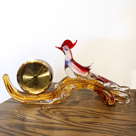 尾長鳥のガラス置時計/Japan