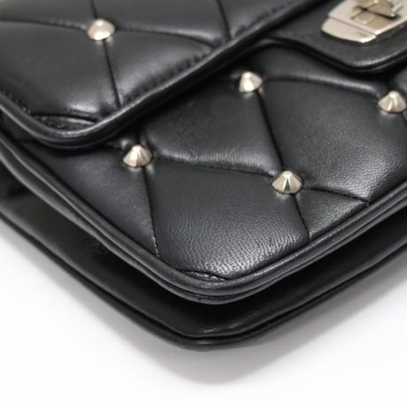 Miu Miu Matelasse Flap Shoulder Bag Studded Leather Black #74629