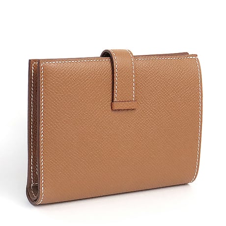 HERMES Bearn Compact Wallet Veau Epsom Leather Gold #19315