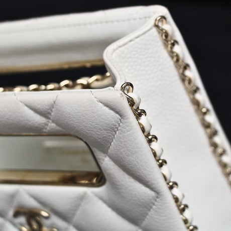 CHANEL Evening Box Bag Quilted Caviar White #74790