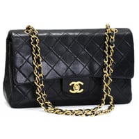 CHANEL Classic 25 Medium Double Flap Bag Quilted Lambskin Black #73274