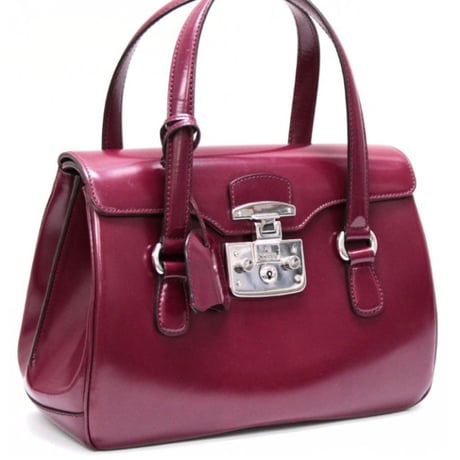 GUCCI Lady Lock Satchel Bag Leather Purple #74865