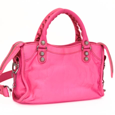 BALENCIAGA Giant Mini City Shoulder Bag Leather Fluro Pink ＃73747