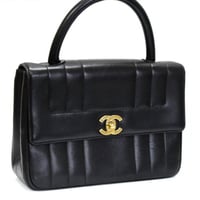 CHANEL Mademoiselle Top Handle Flap Bag Quilted Lambskin Black #74646