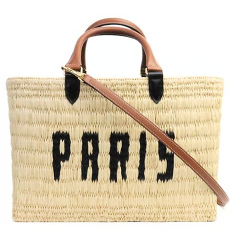CELINE Panier Basket Bag Raffia Calfskin #19245