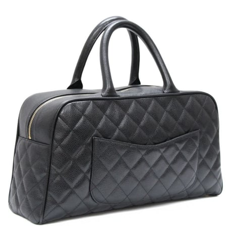 CHANEL Timeless CC Bowling Bag Quilted Caviar Black #74979
