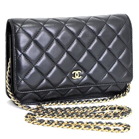Chanel CHANEL Chain Wallet Quilted Lambskin Black Gold Metal
