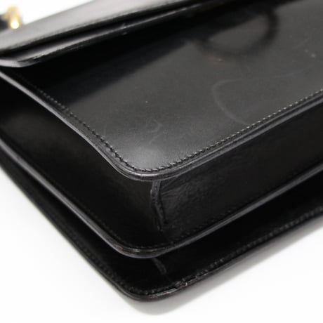 CELINE Gancini Double Flap Bag Leather Black #74810