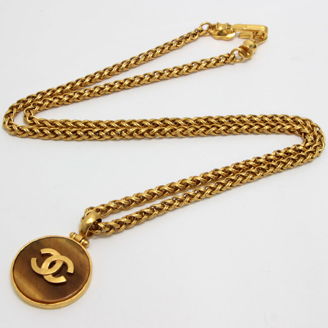 Vintage chanel logo on sale necklace