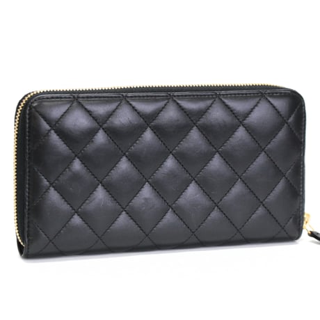 CHANEL Zip-around Wallet Quilted Lambskin Black #75056